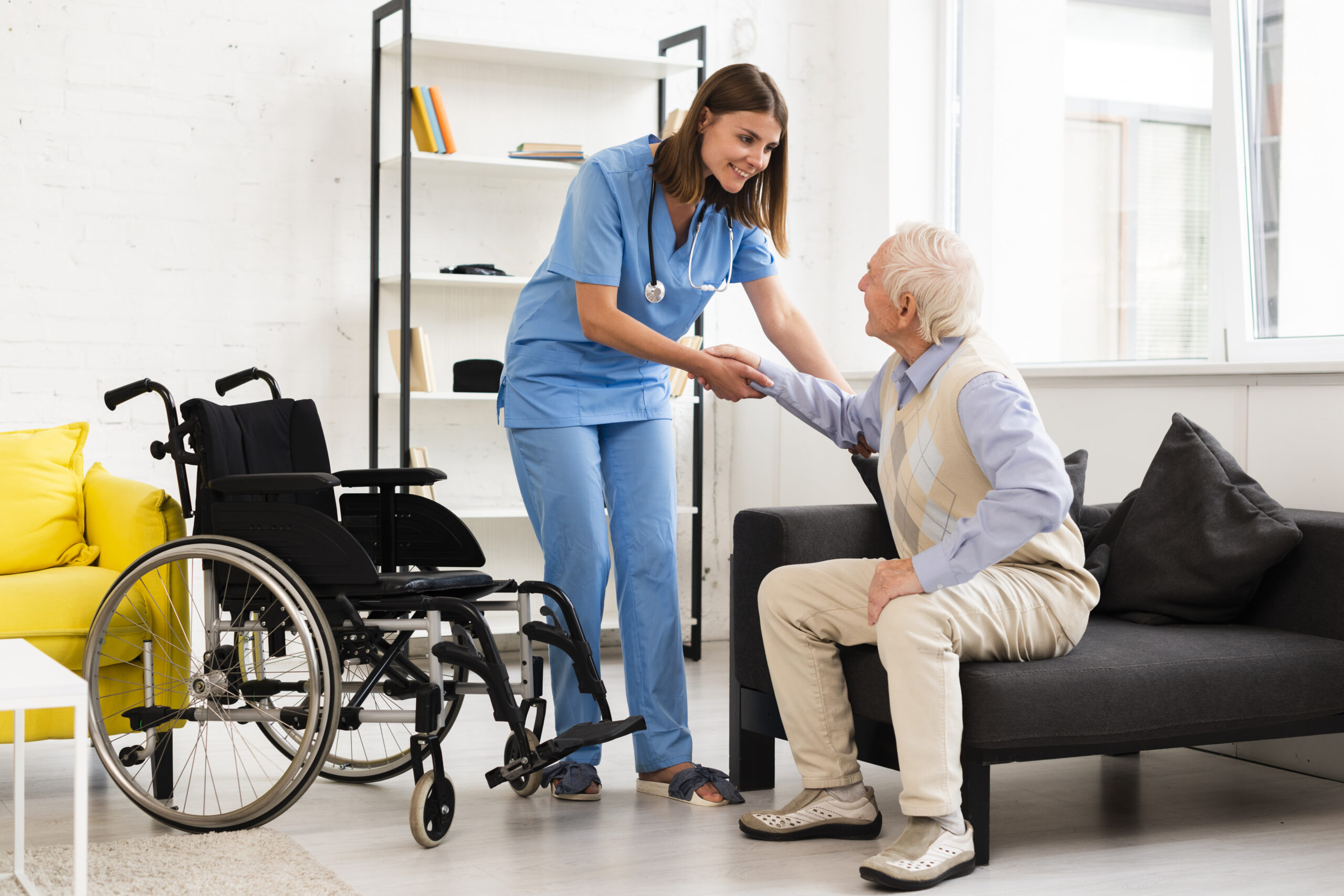 Caregiver helping a senior with bathing and dressing routines